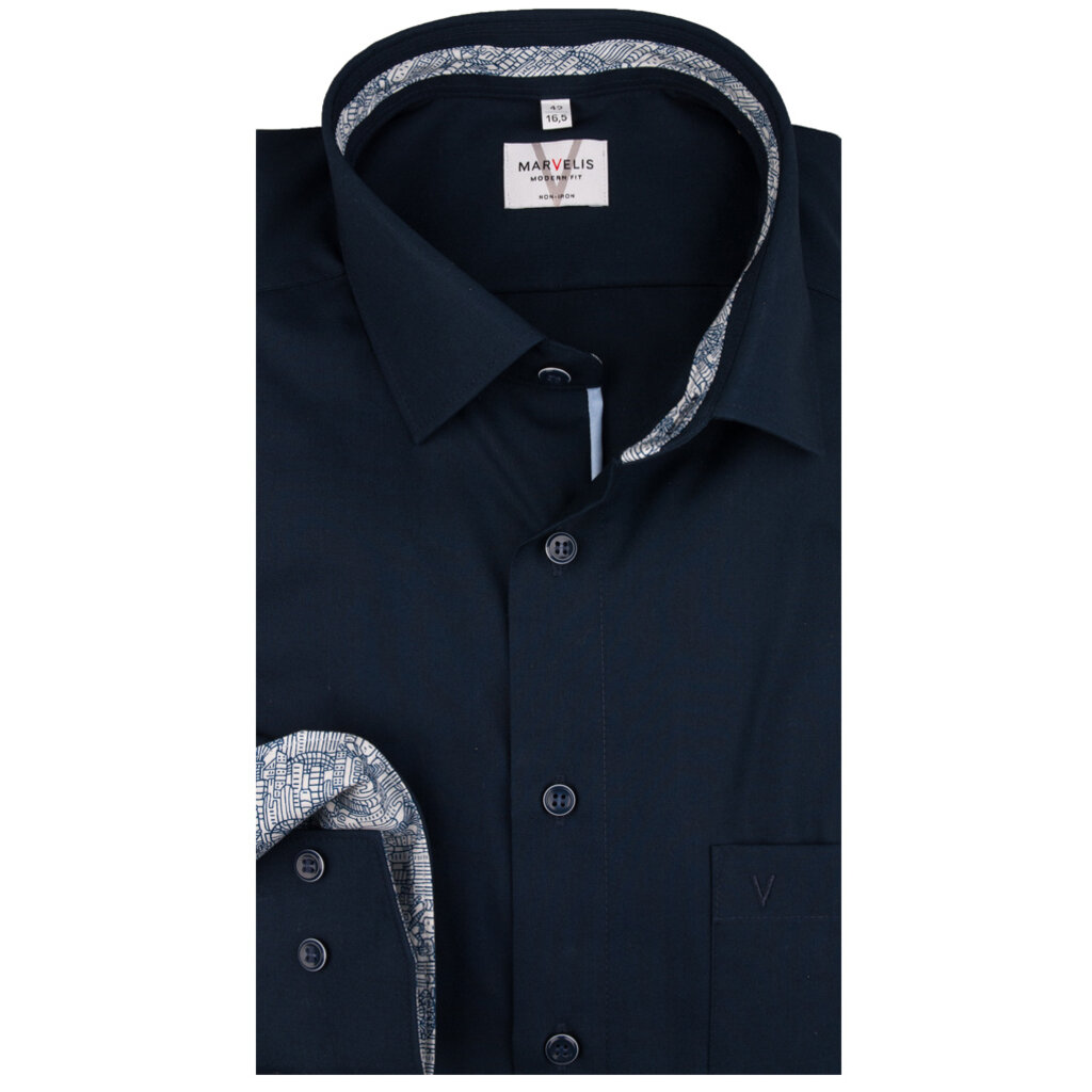 MarVelis MarVelis strijkvrij overhemd  donkerblauw met contrast Modern Fit, New Kent kraag