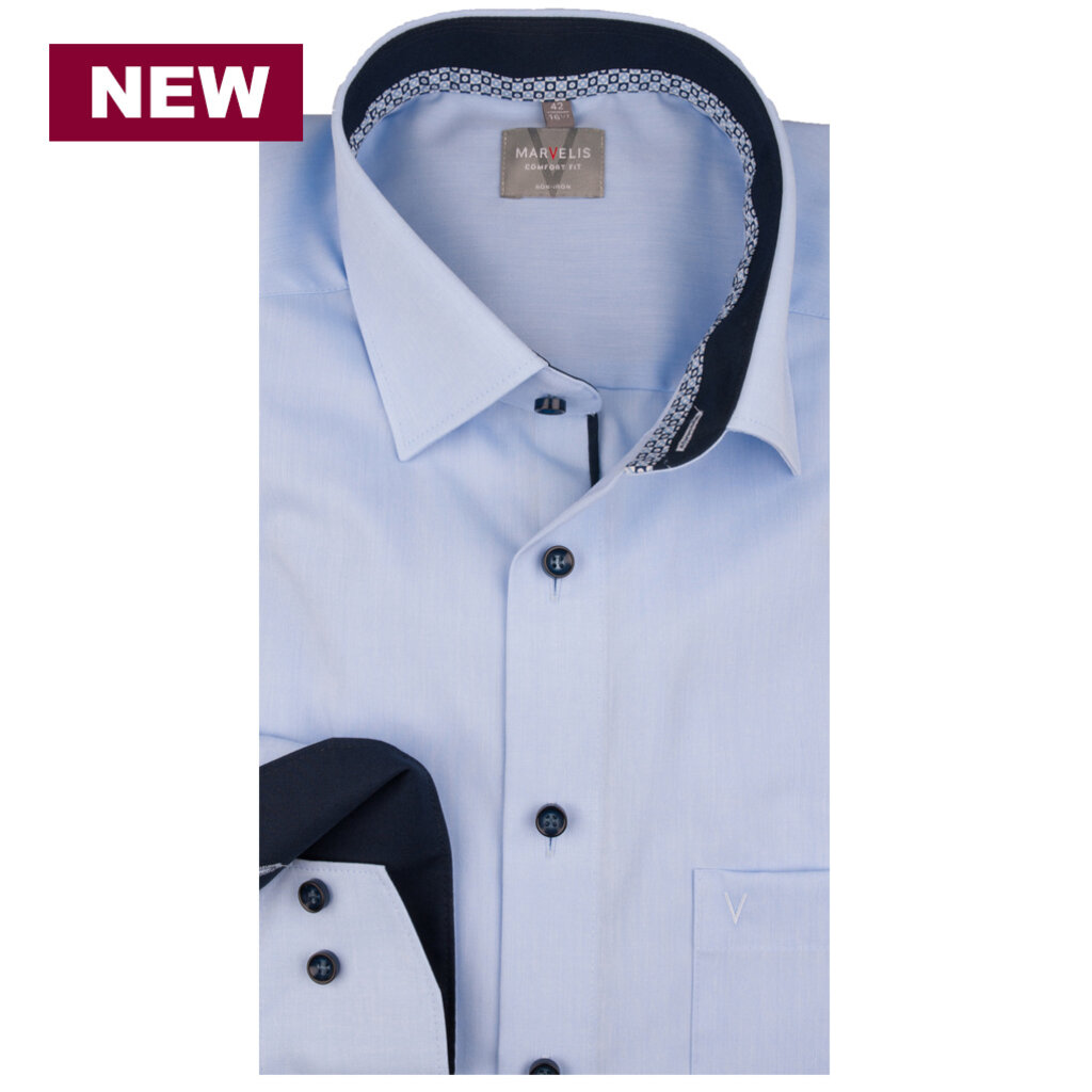MarVelis MarVelis strijkvrij overhemd  lichtblauw Comfort Fit, New Kent kraag