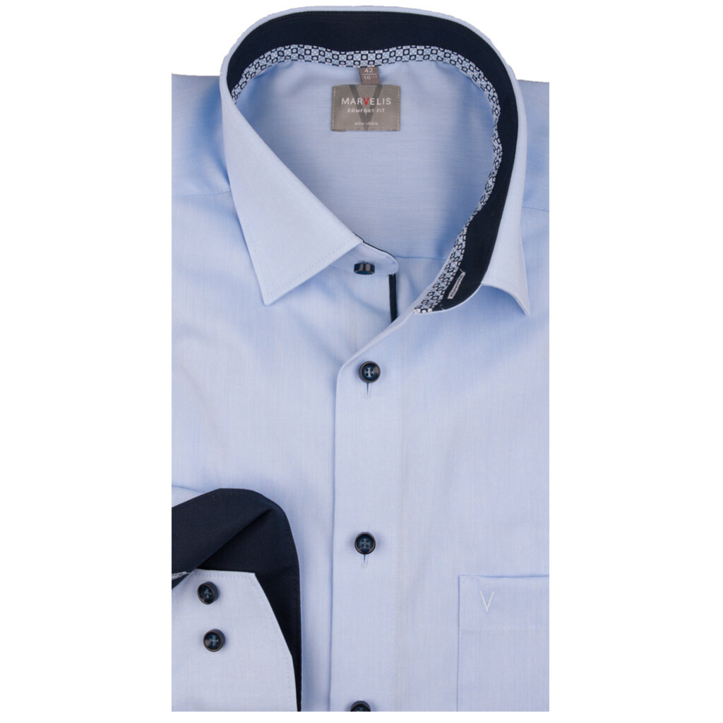 MarVelis MarVelis strijkvrij overhemd  lichtblauw Comfort Fit, New Kent kraag