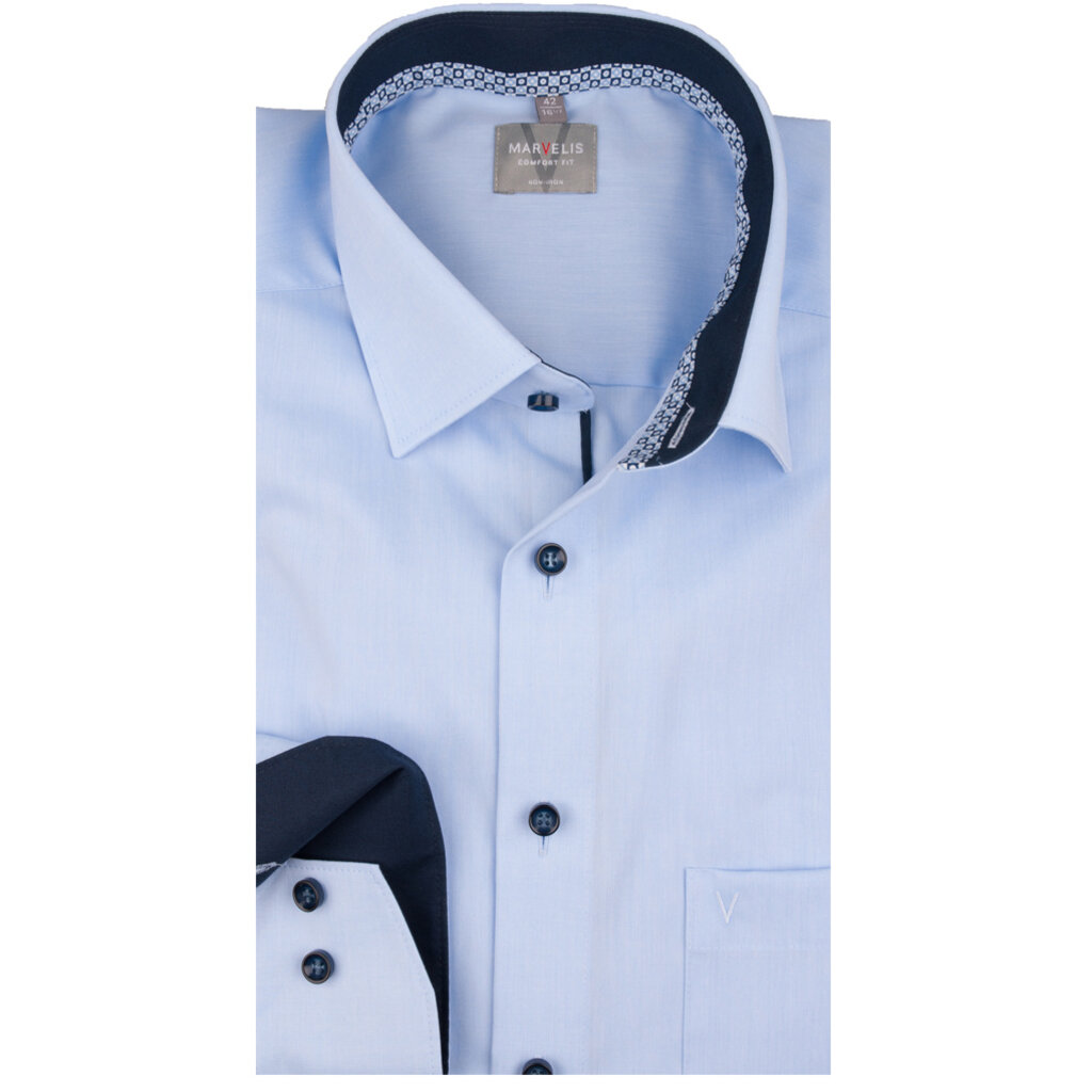 MarVelis MarVelis strijkvrij overhemd  lichtblauw Comfort Fit, New Kent kraag