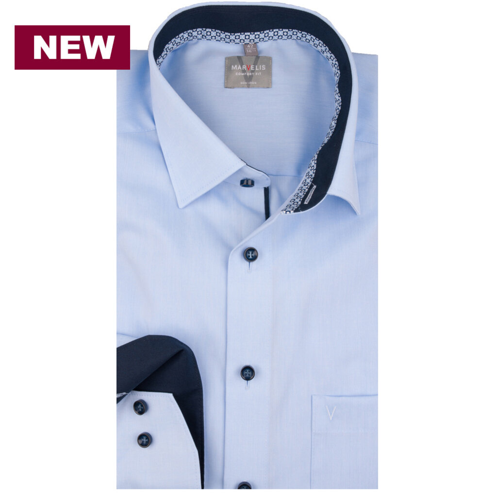MarVelis MarVelis strijkvrij overhemd  lichtblauw Comfort Fit, New Kent kraag