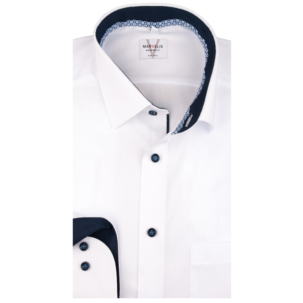 MarVelis MarVelis strijkvrij overhemd  wit met contrast Modern Fit, New Kent kraag