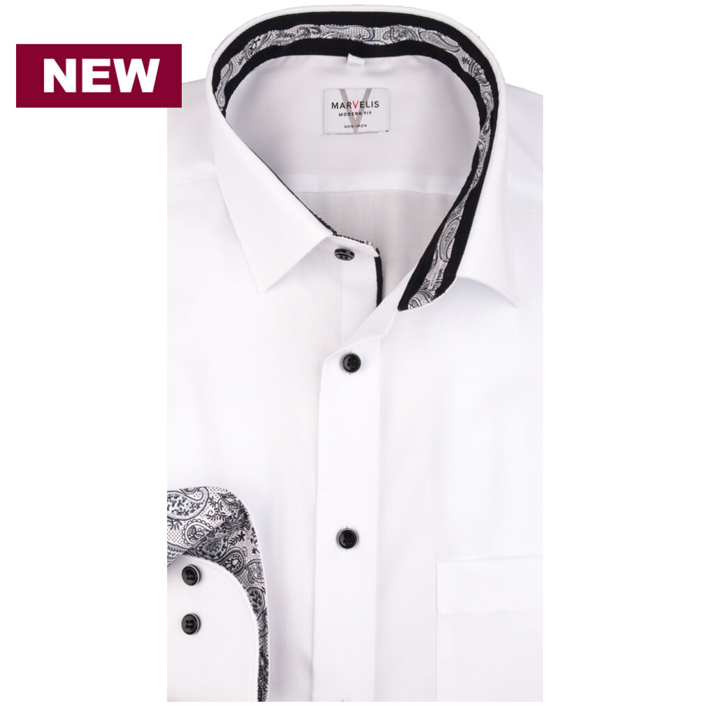 MarVelis MarVelis strijkvrij overhemd  wit met contrast Modern Fit, New Kent kraag