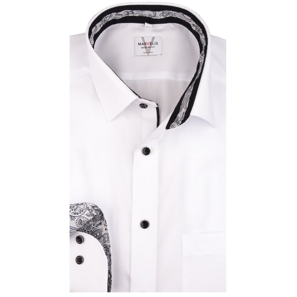 MarVelis MarVelis strijkvrij overhemd  wit met contrast Modern Fit, New Kent kraag
