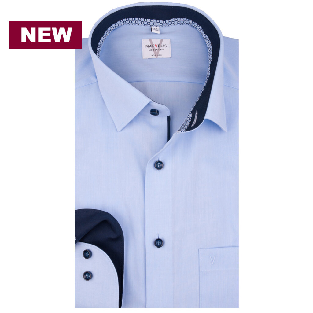 MarVelis MarVelis strijkvrij overhemd  blue met contrast Modern Fit, New Kent kraag
