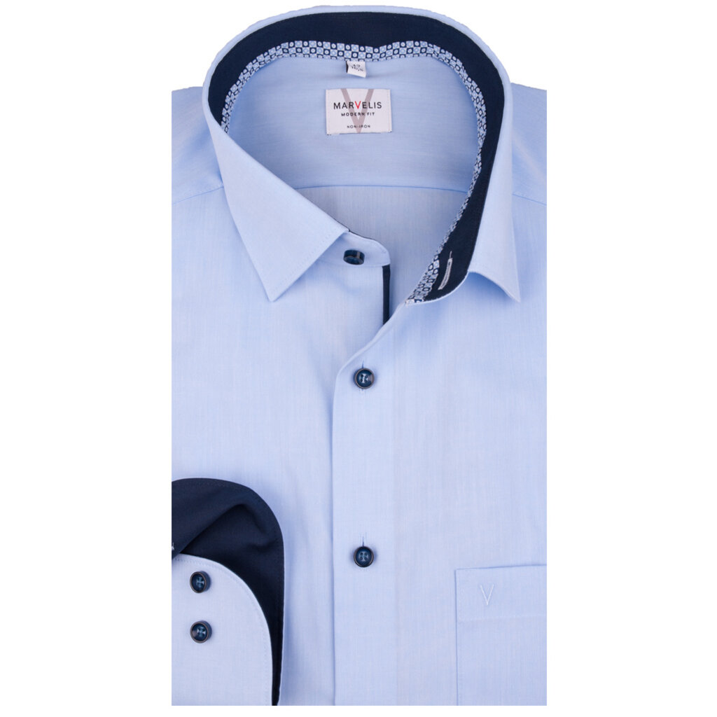 MarVelis MarVelis strijkvrij overhemd  blue met contrast Modern Fit, New Kent kraag