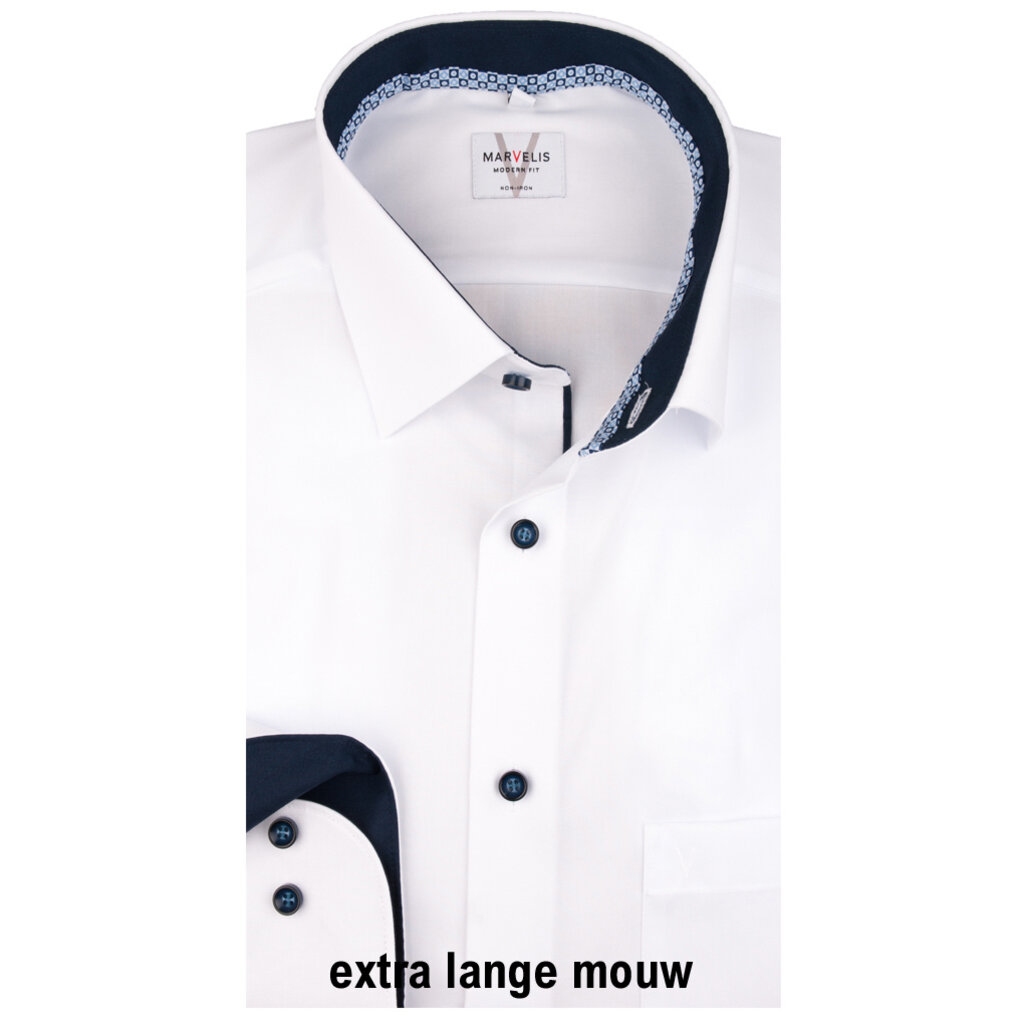 MarVelis MarVelis strijkvrij overhemd  wit met extra lange mouw  Modern Fit, New Kent kraag