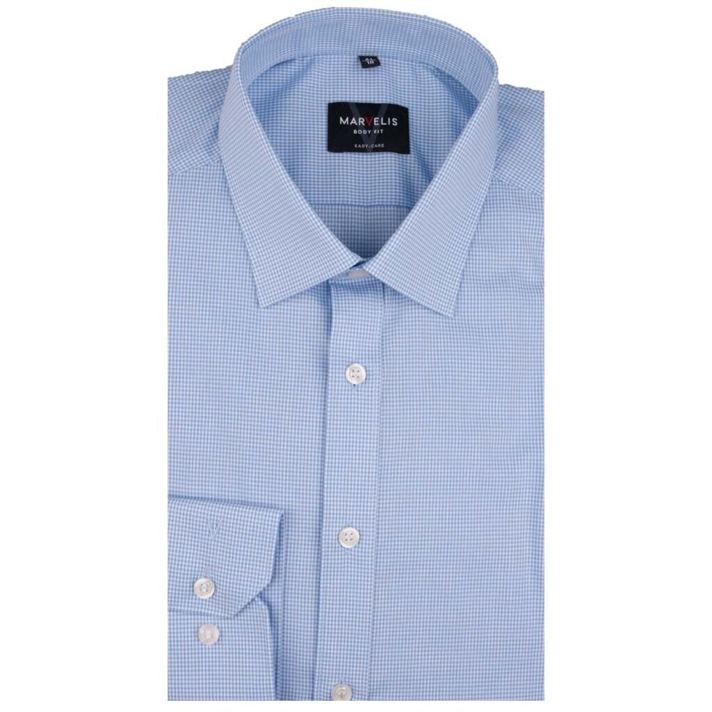 MarVelis MarVelis overhemd blauw-wit geblokt Body Fit, New York Kent kraag