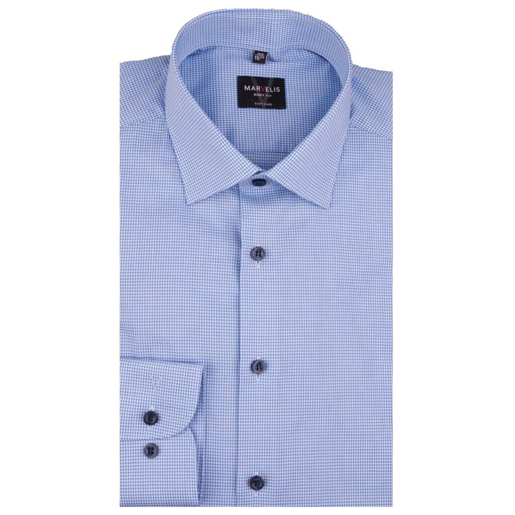 MarVelis MarVelis overhemd blauw-wit geblokt Body Fit, New York Kent kraag