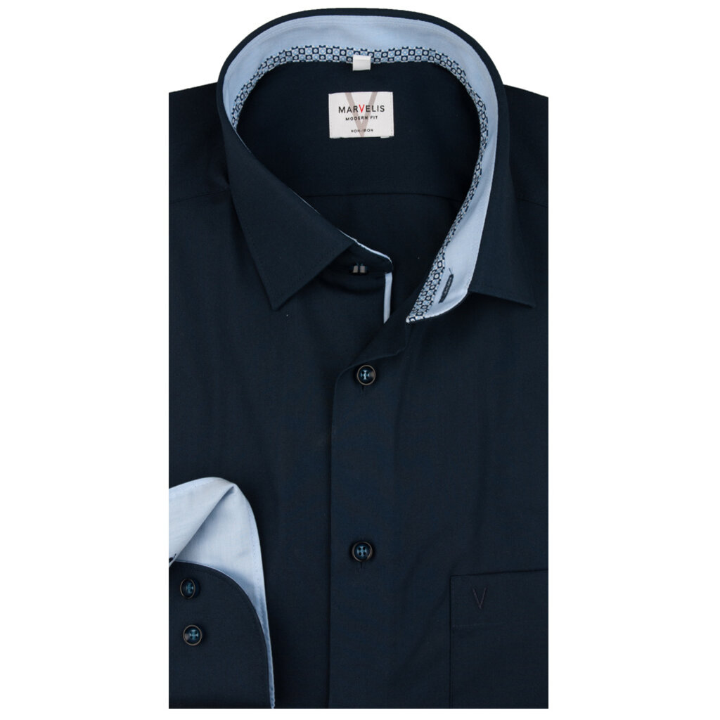 MarVelis MarVelis strijkvrij overhemd  donkerblauw met contrast Modern Fit, New Kent kraag