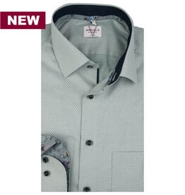 MarVelis MarVelis strijkvrij overhemd  groen motief met contrast Modern Fit, New Kent kraag