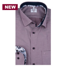 MarVelis MarVelis strijkvrij overhemd  bordeaux rood motief met contrast Modern Fit, New Kent kraag