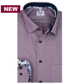 MarVelis MarVelis strijkvrij overhemd  bordeaux rood motief met contrast Modern Fit, New Kent kraag