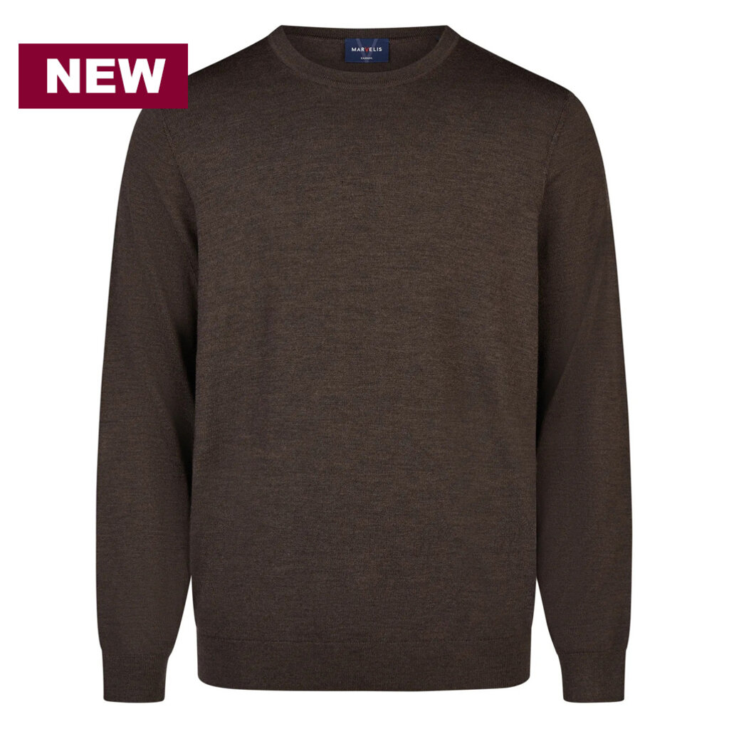 MarVelis MarVelis Merino Wol Trui O-hals, donkerbruin
