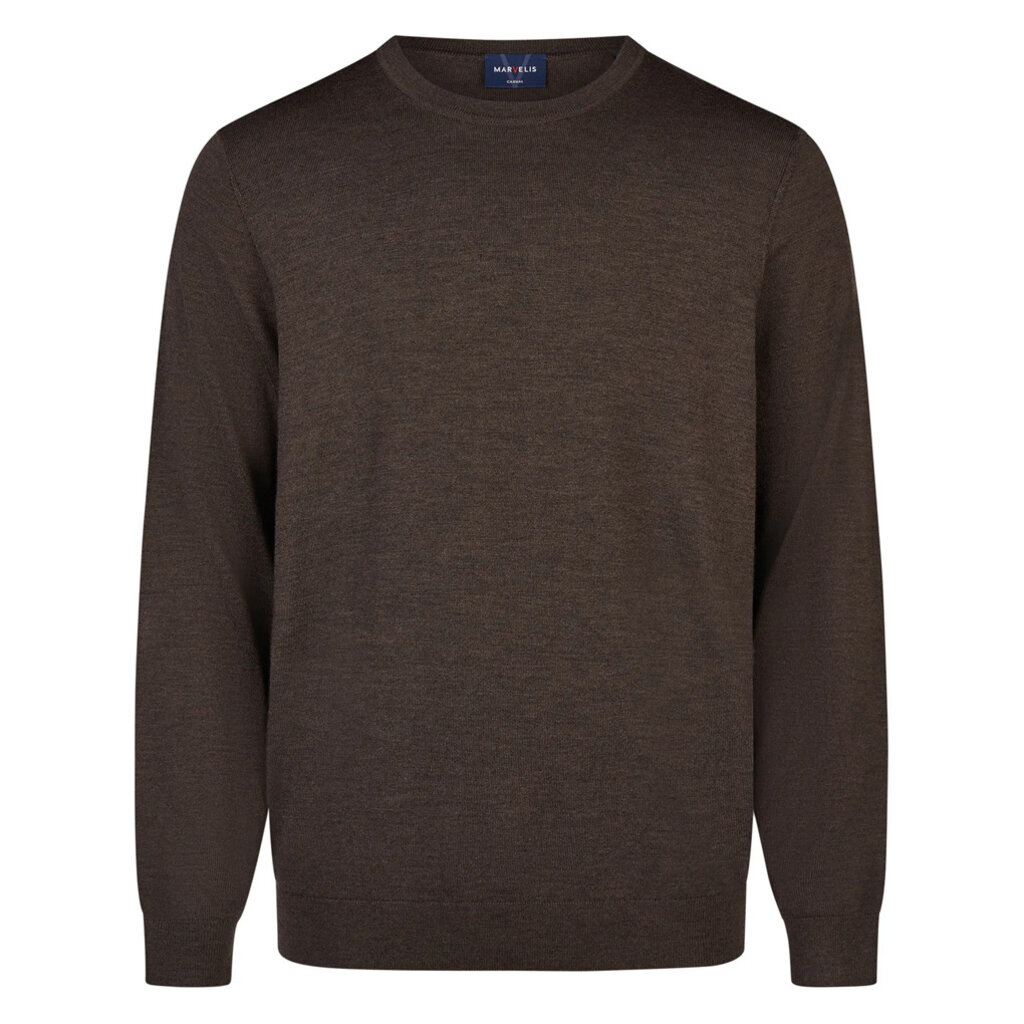 MarVelis MarVelis Merino Wol Trui O-hals, donkerbruin