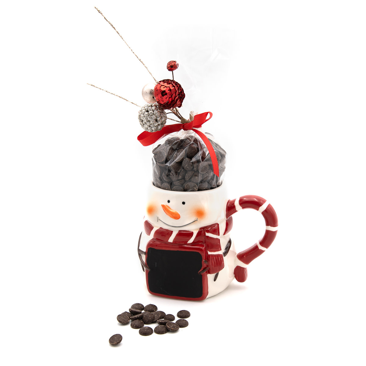 Hot dark chocolate in mug (snowman)