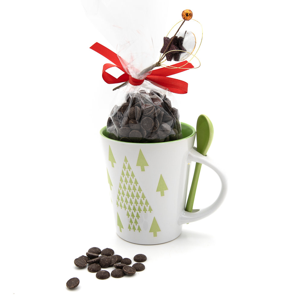 Hot dark chocolate in Christmas mug (green tree) 200 Grs Hot dark chocolate in Christmas mug (green tree) 200 Grs