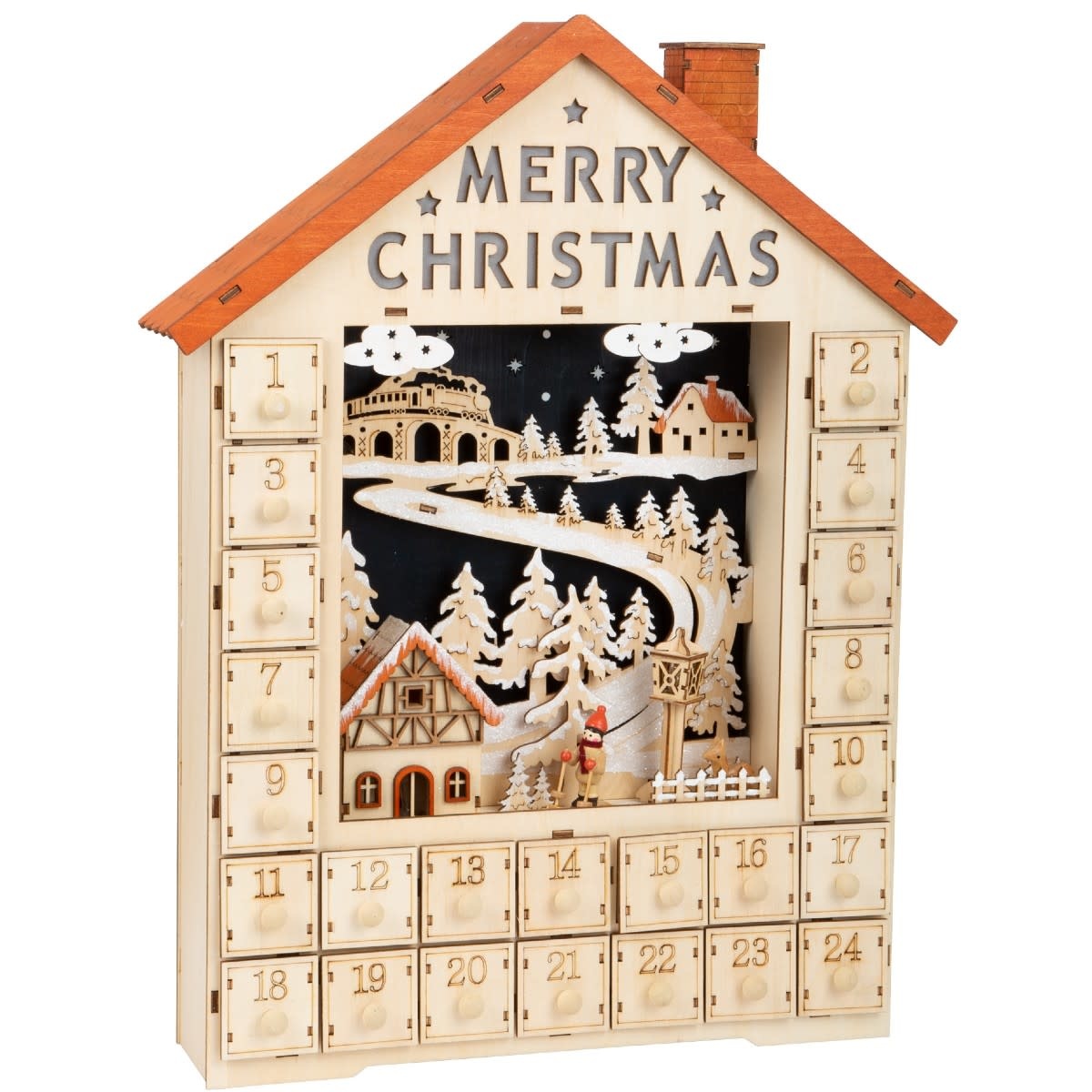 Wooden advent calendar (merry xmas house)