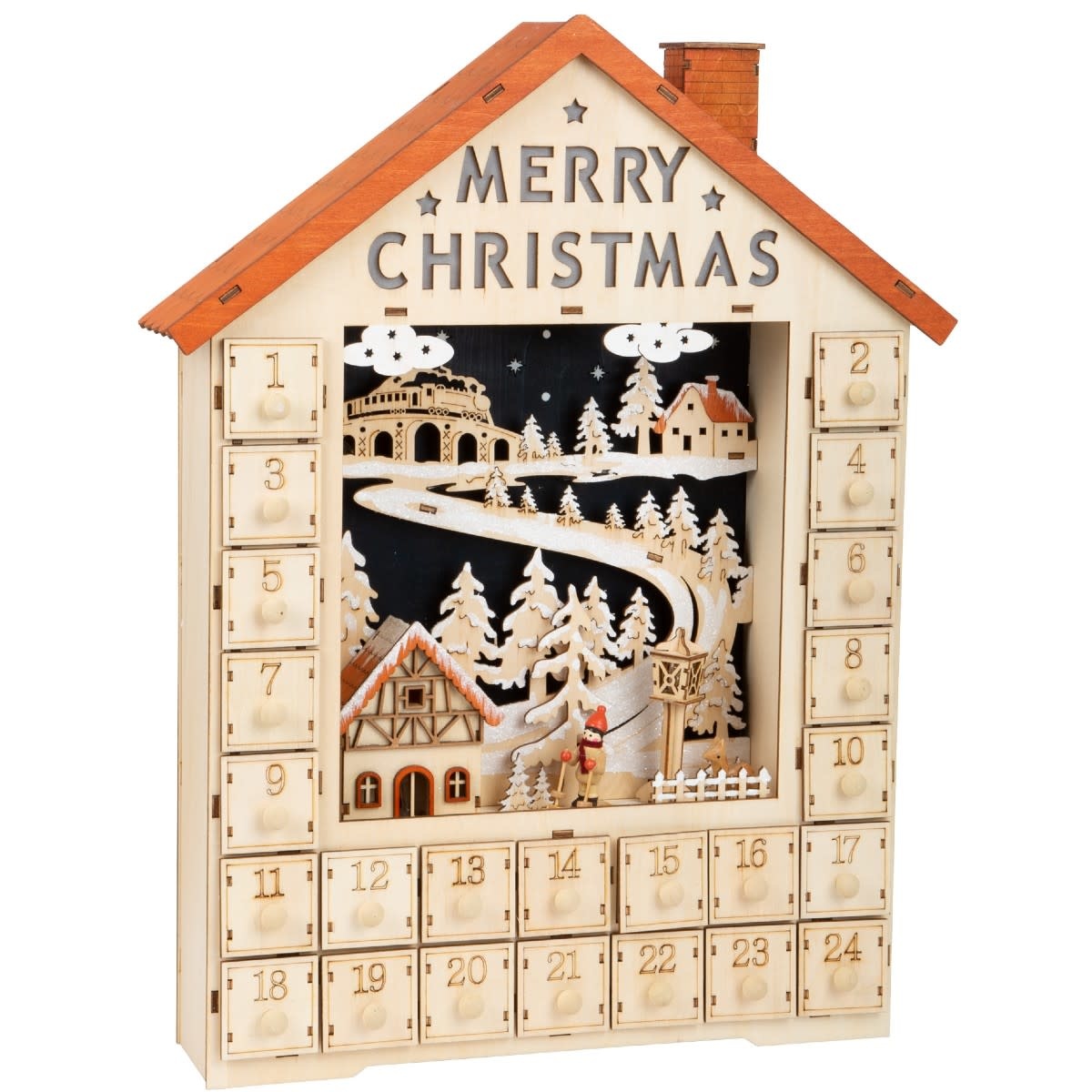 Wooden Advent Calendar Merry Xmas House