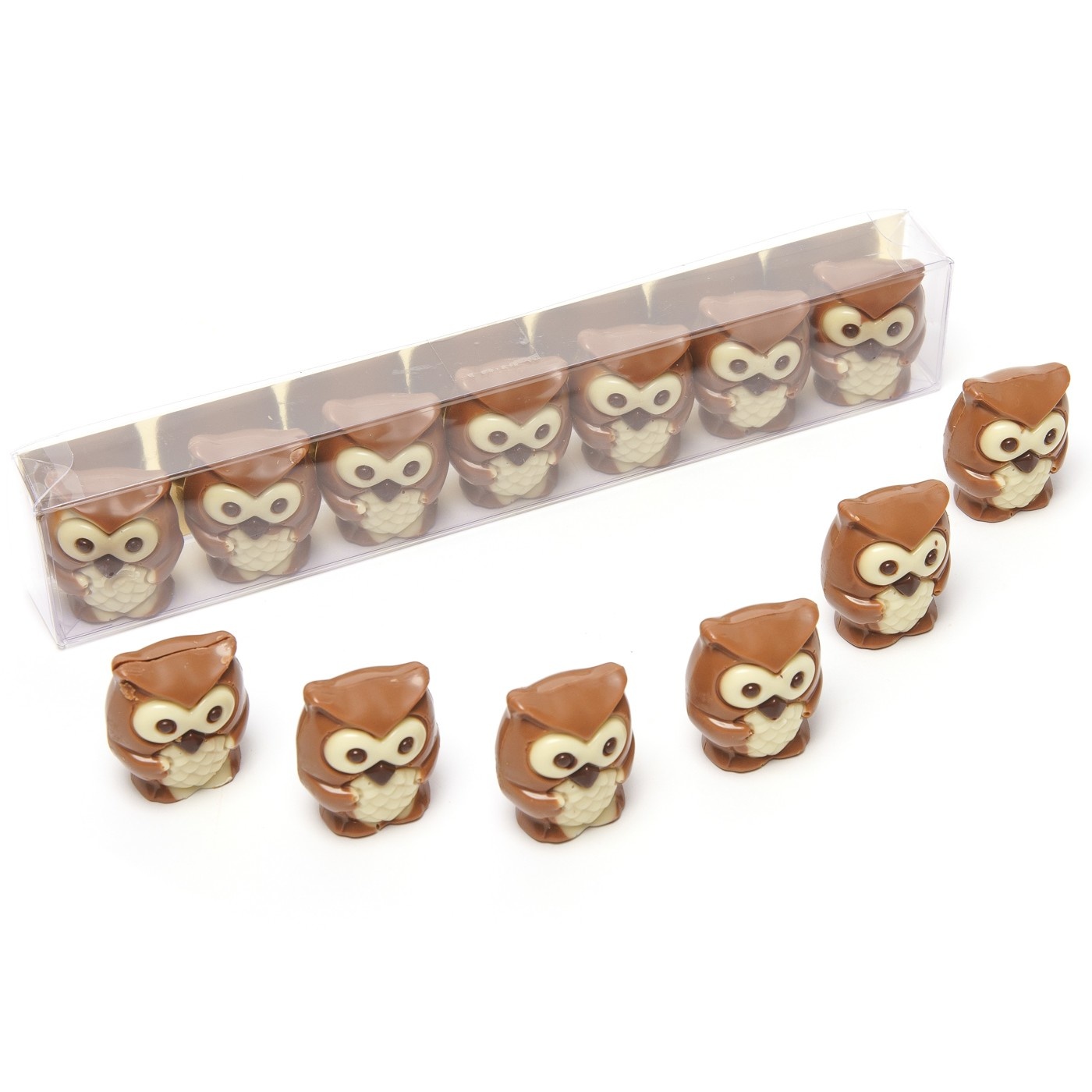 Box of 7 owl figurines (praliné) 90 Grs