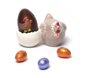 Splash yellow/green Easter egg with small eggs (dark chocolate) 420 Gr -  The Belgian Chocolate Makers