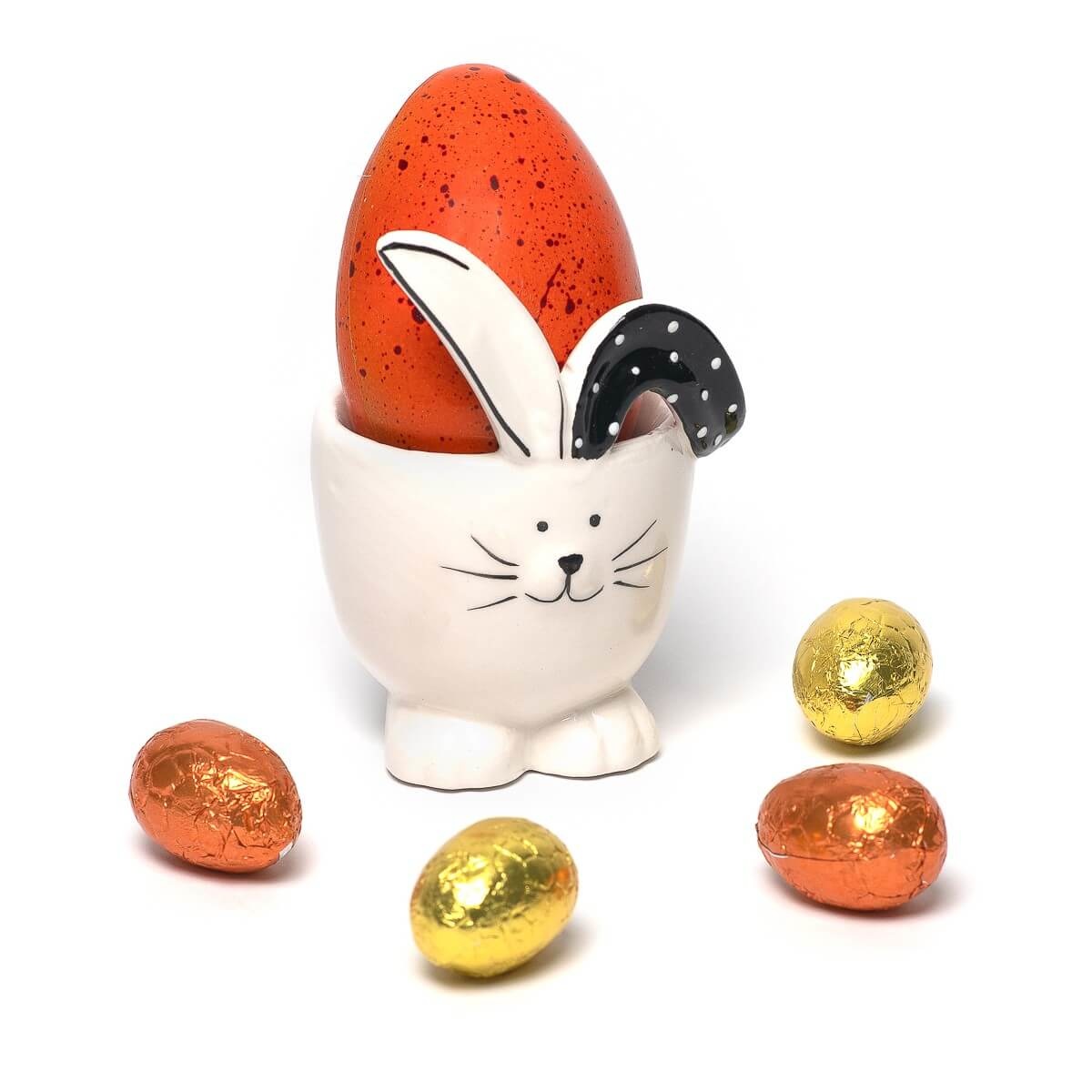 Ceramic bunny egg cup with chocolate egg 90 Grs (milk chocolate)