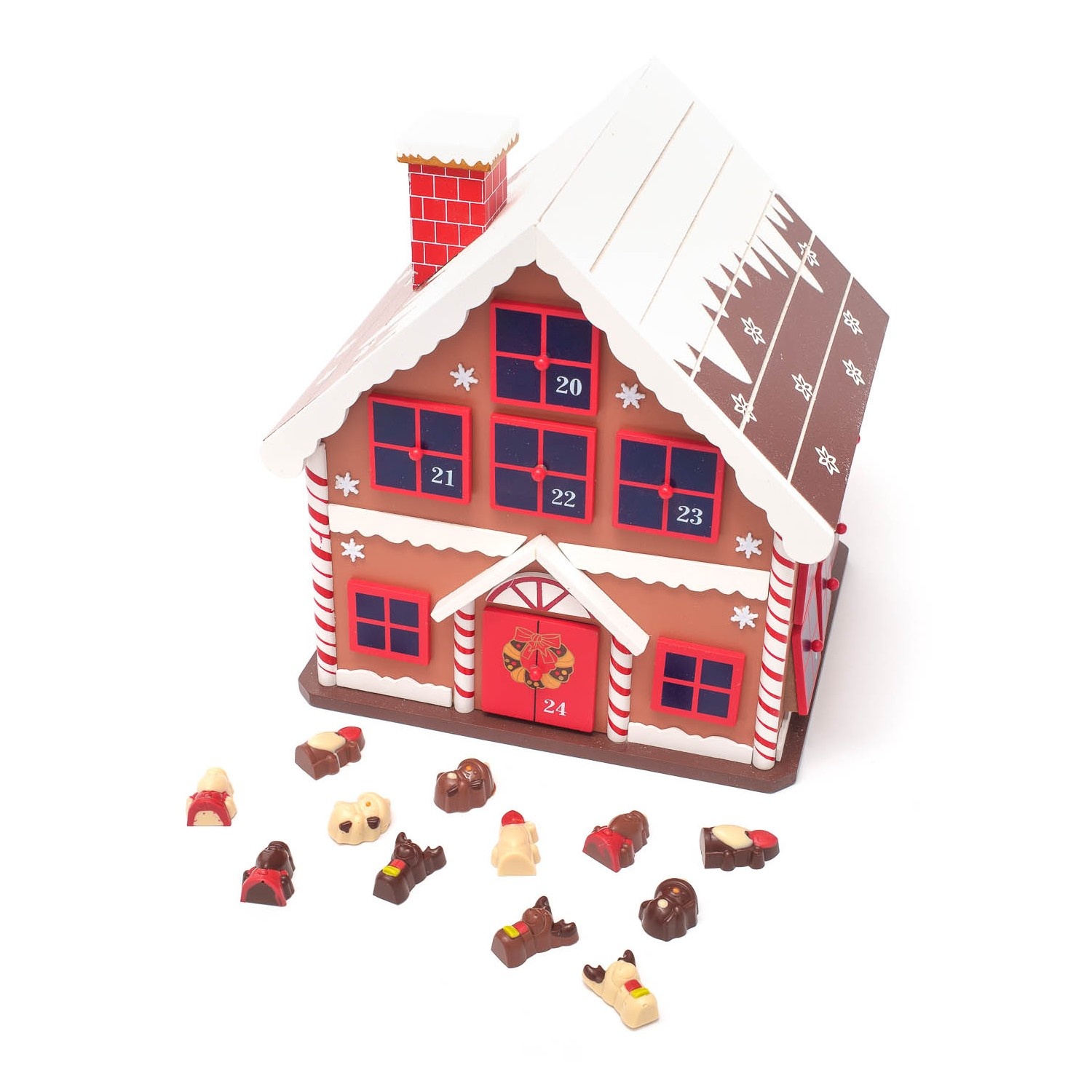 Wooden advent calendar (house) 24 chocolate figurines Wooden advent calendar (house) 24 chocolate figurines