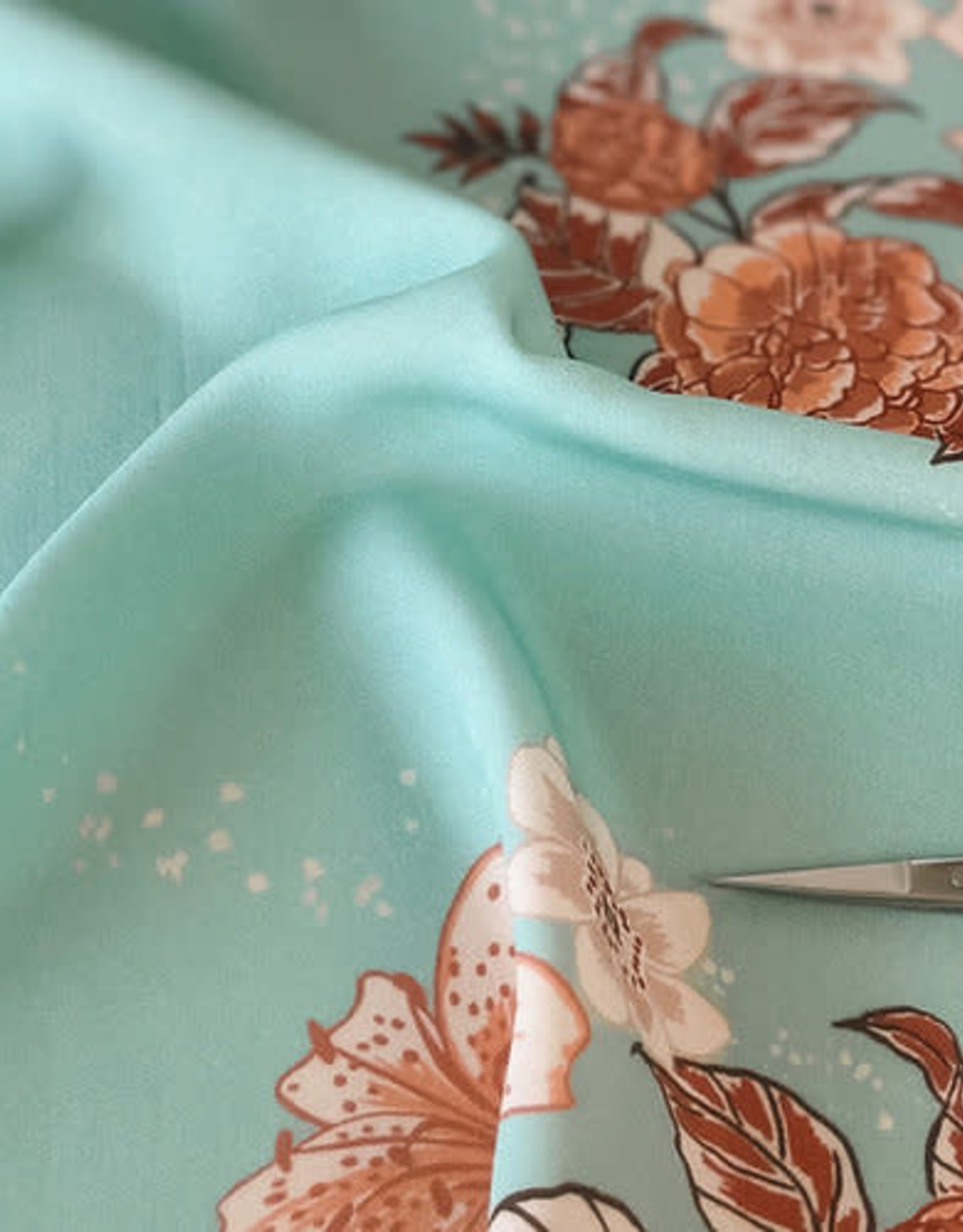 Bohélie fabrics Garden turquoise viscose