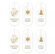 Kerst Cadeaustickers - Wit/Goud - 6 Stuks