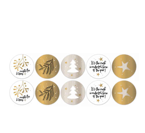 Kerst Cadeaustickers Rond - Chique - 10 Stuks