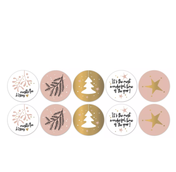 Kerst Cadeaustickers Rond - Warm - 10 Stuks