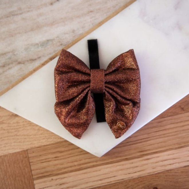 Glitter bow tie brown 9,5cm 8,5cm
