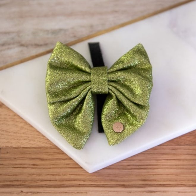 Glitter bow tie green 9,5cm 8,5cm