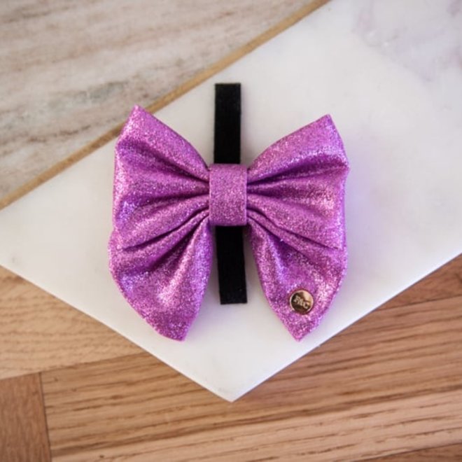 Glitter bow tie lilac 9,5cm 8,5cm