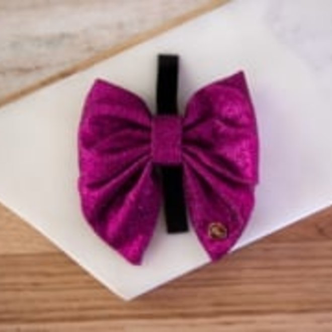 Glitter bow tie fuchsia 9,5cm 8,5cm