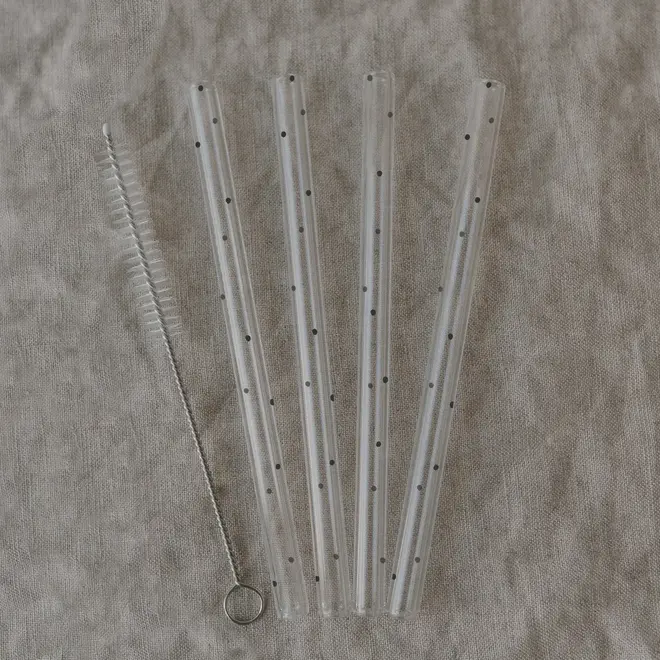 Glazen rietjes met dots set van 4