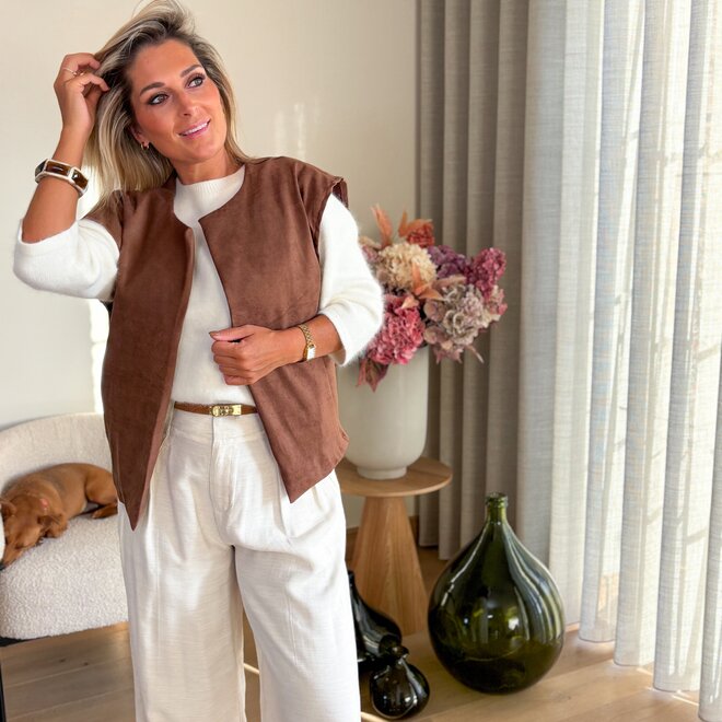 Suede edge gilet camel