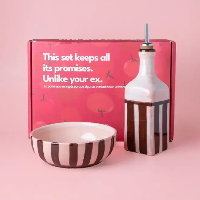 Ceramic Breakfast Set Brown/Pink