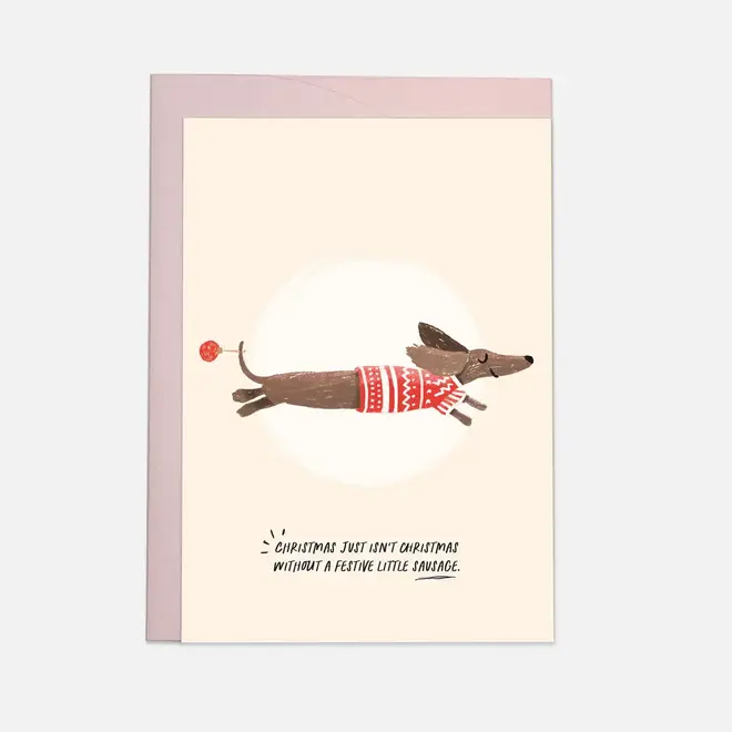 Wenskaart Christmas sausage Teckel
