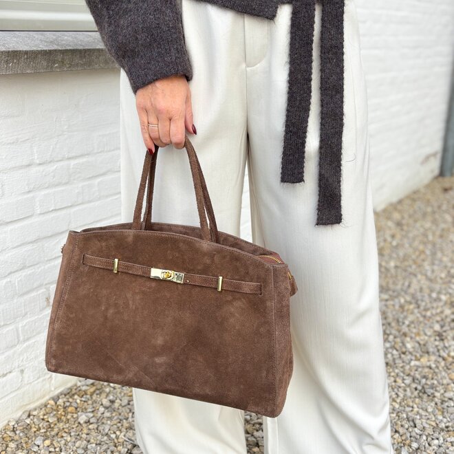 Michelle Suede Handbag Taupe