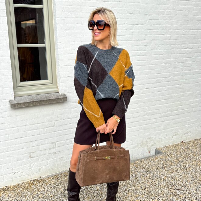 Michelle Suede Handbag Taupe