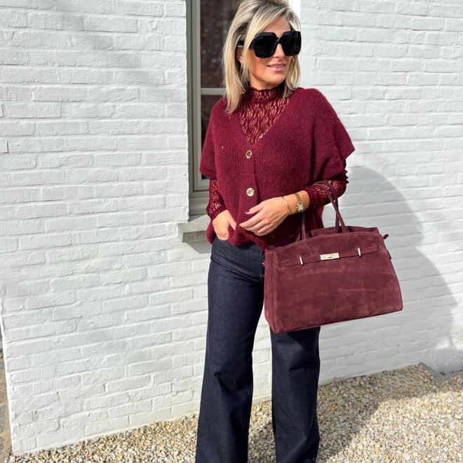 Michelle Suede Handbag Burgundy