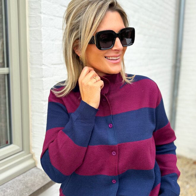 The crest cardigan navy/burgundy