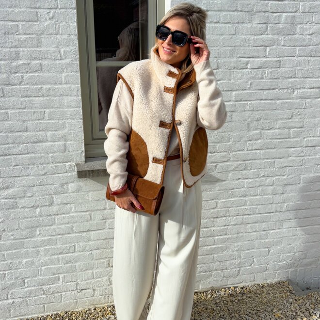 Teddy Hug Gilet Ecru Camel