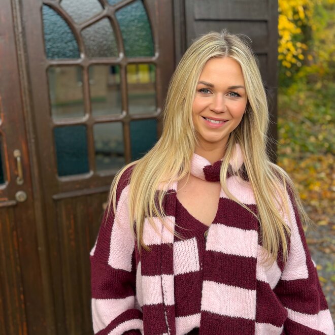 Comfy Contrast Cardigan Bordeaux-Pink