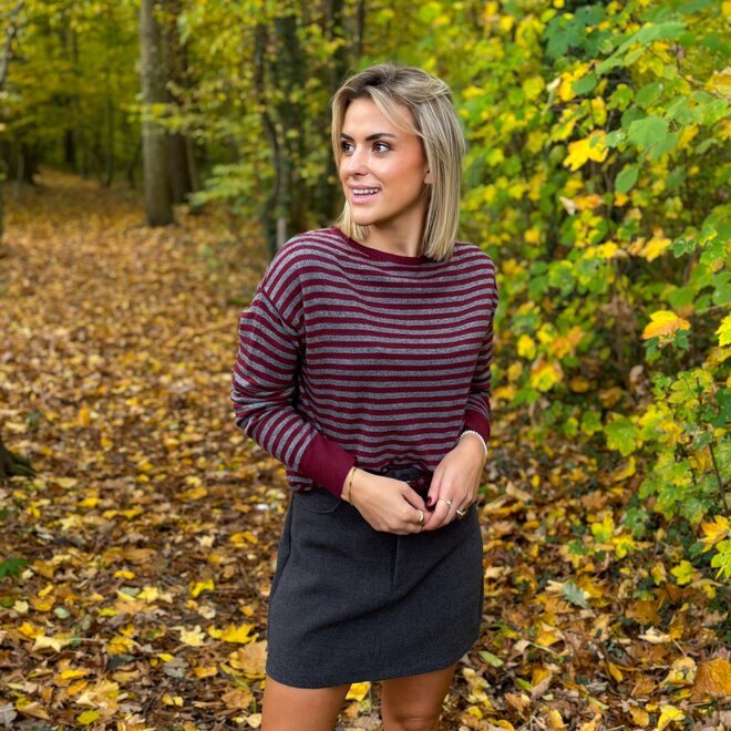 Serene Stripes Cashmere Pull Bordeaux-Grey