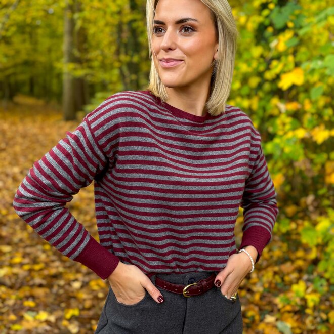 Serene Stripes Cashmere Pull Bordeaux-Grey