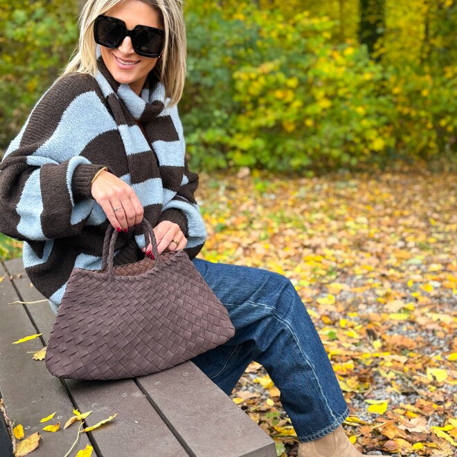 Comfy Contrast Cardigan Brown-Blue