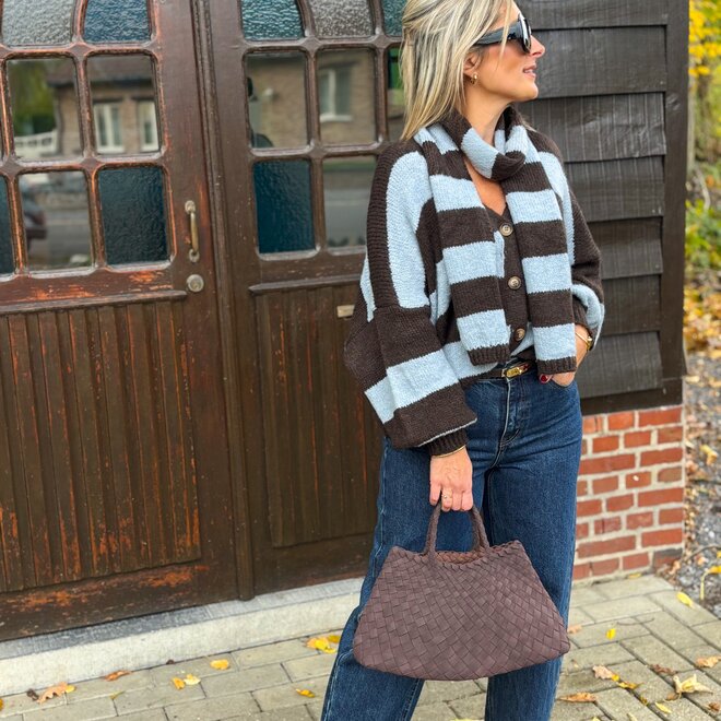 Comfy Contrast Cardigan Brown-Blue