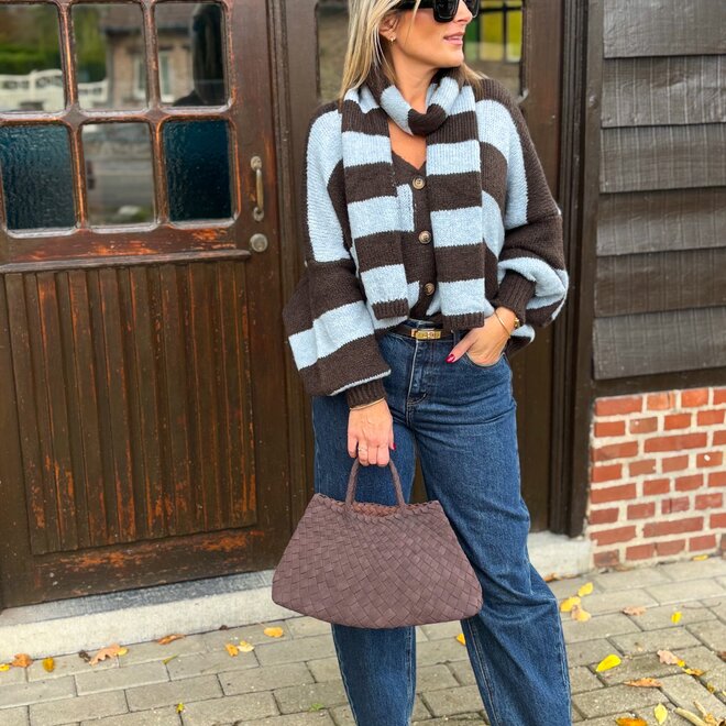 Comfy Contrast Cardigan Brown-Blue